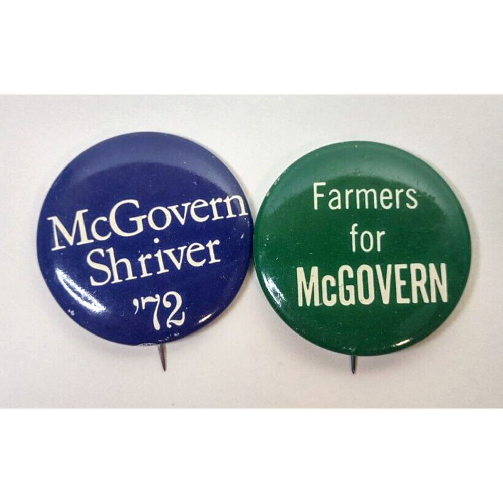 McGovern Shriver 1972 Presidential Campaign 2 Vintage Pinback Buttons